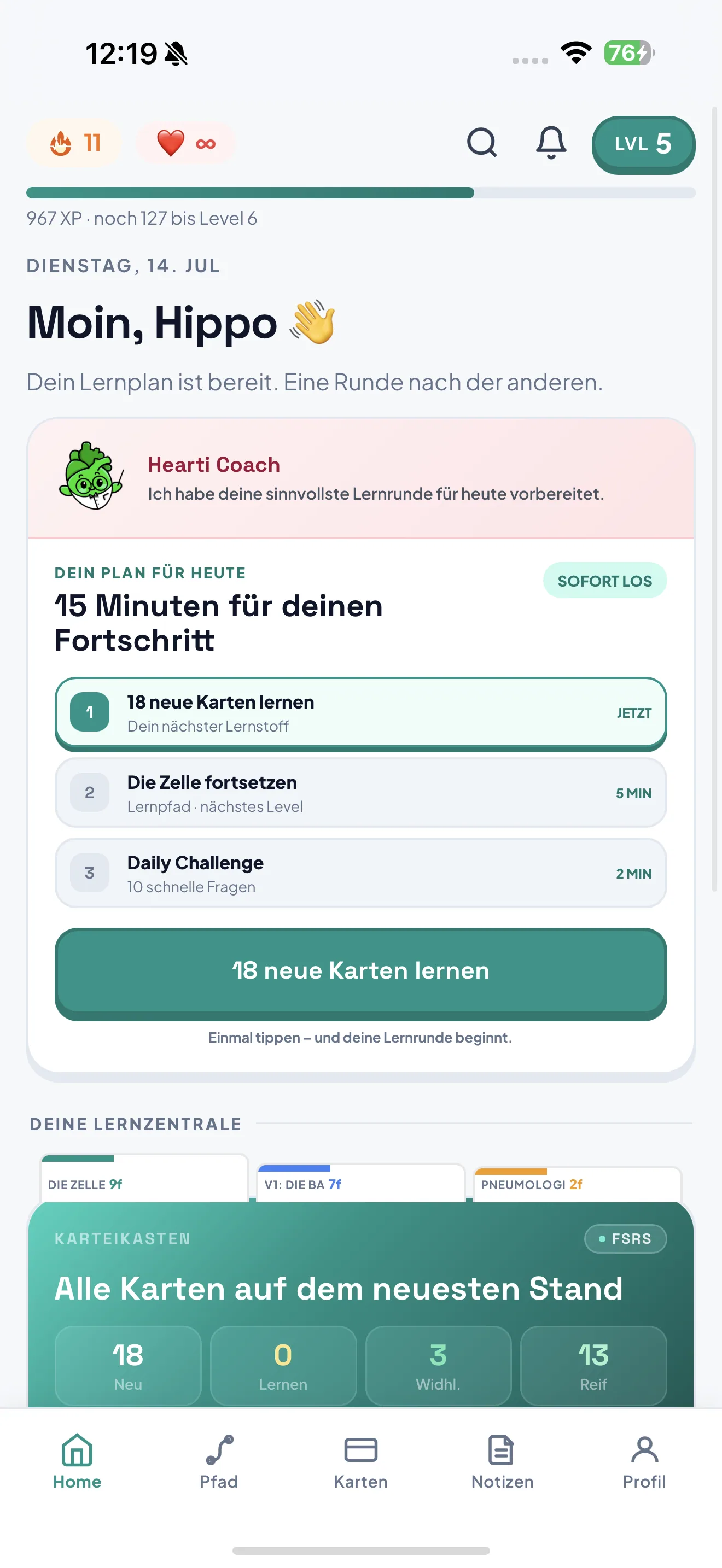 Der Tagesplan in SlayMed: deine nächste Lernrunde auf einen Blick